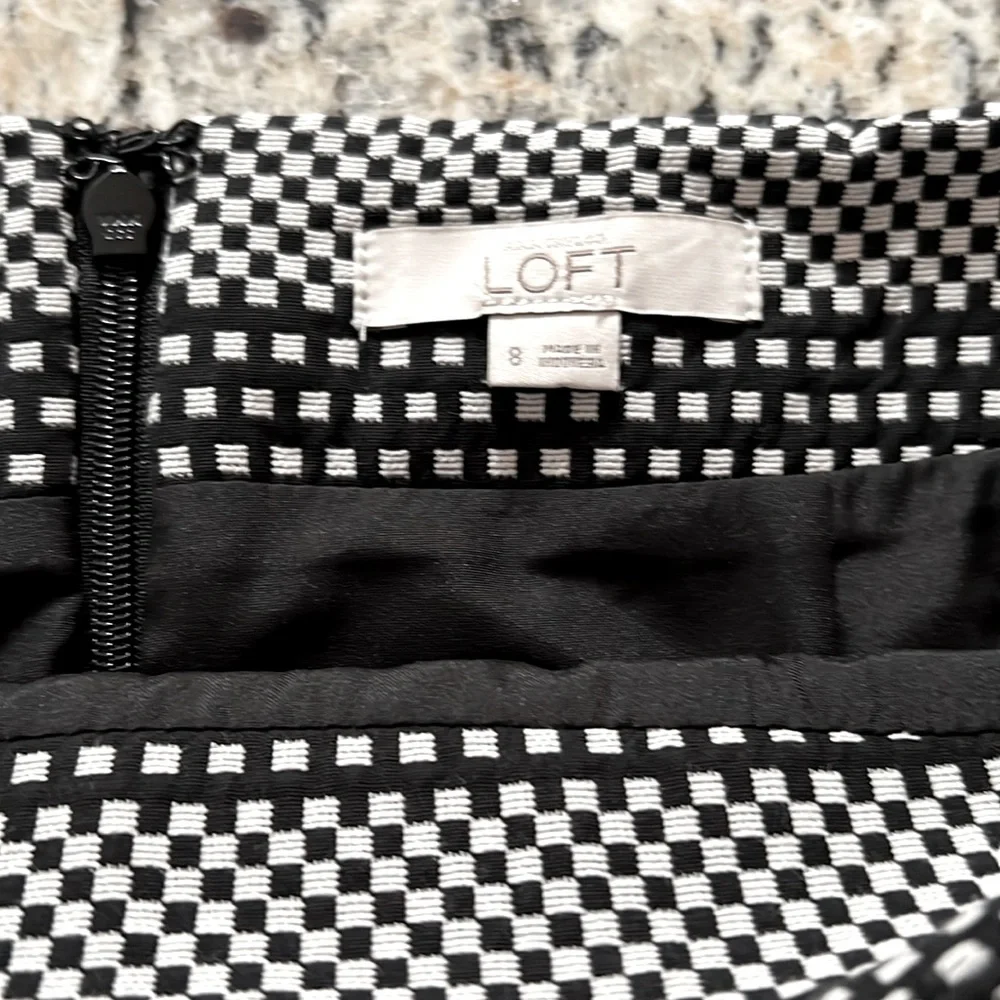 Loft Gray Black Checker Woven Cotton Blend Pencil Skirt Size 8